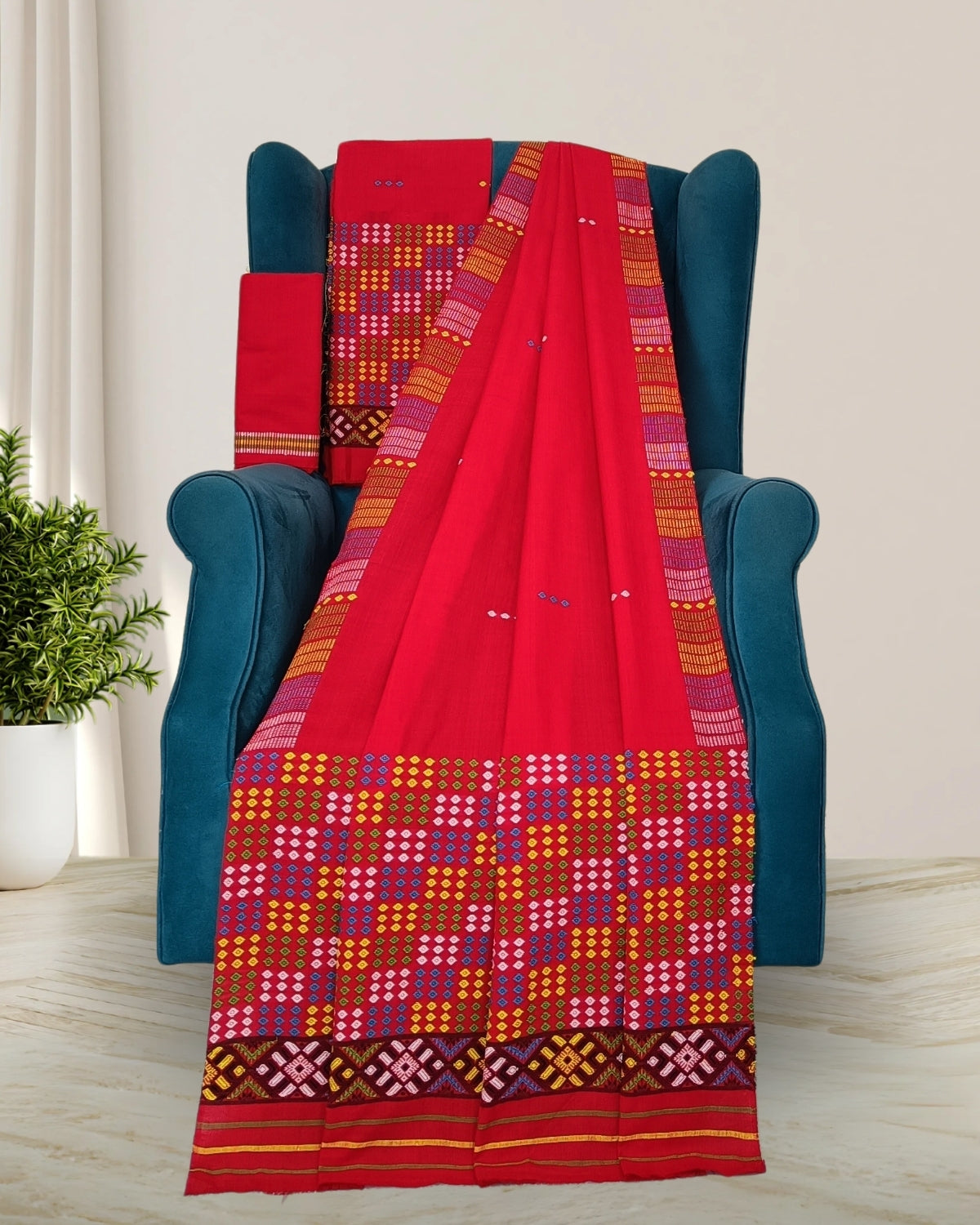 Padmini cotton Mising mekhela sador -Red