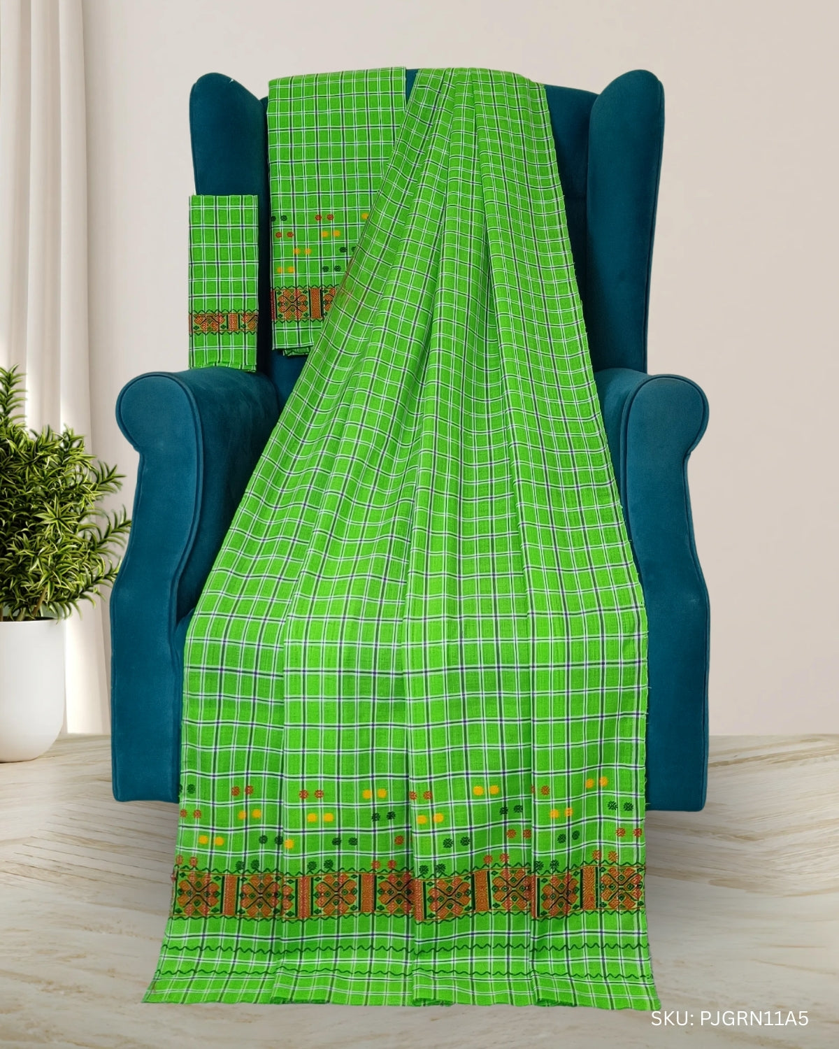 Pajok design Mising mekhela sador - Green