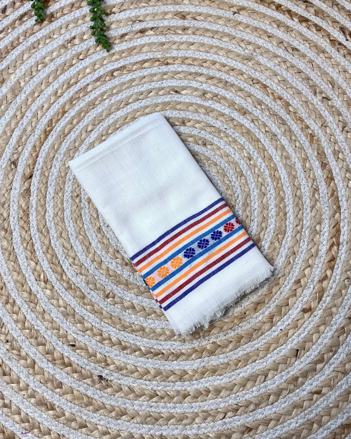 Ribi design Mising mekhela sador - White