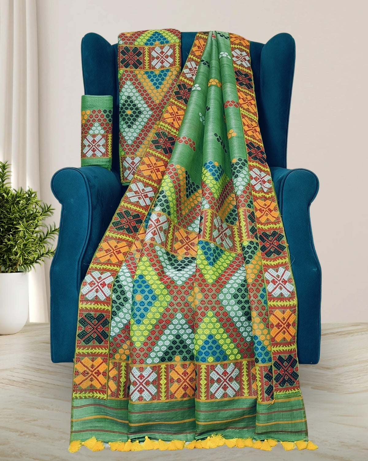 Semi nuni Mising mekhela sador - Green