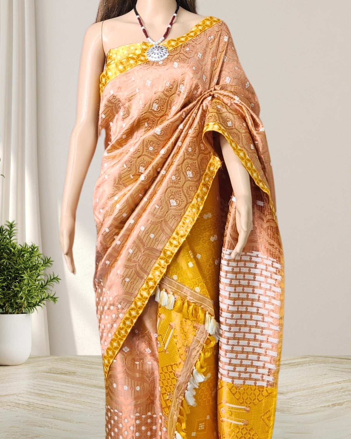 Light orange Pure Mulberry silk mekhela sador