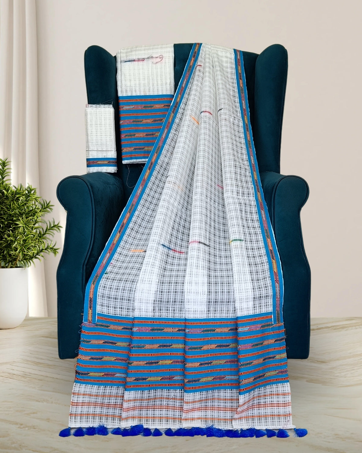 Semi nuni Mising mekhela sador - White