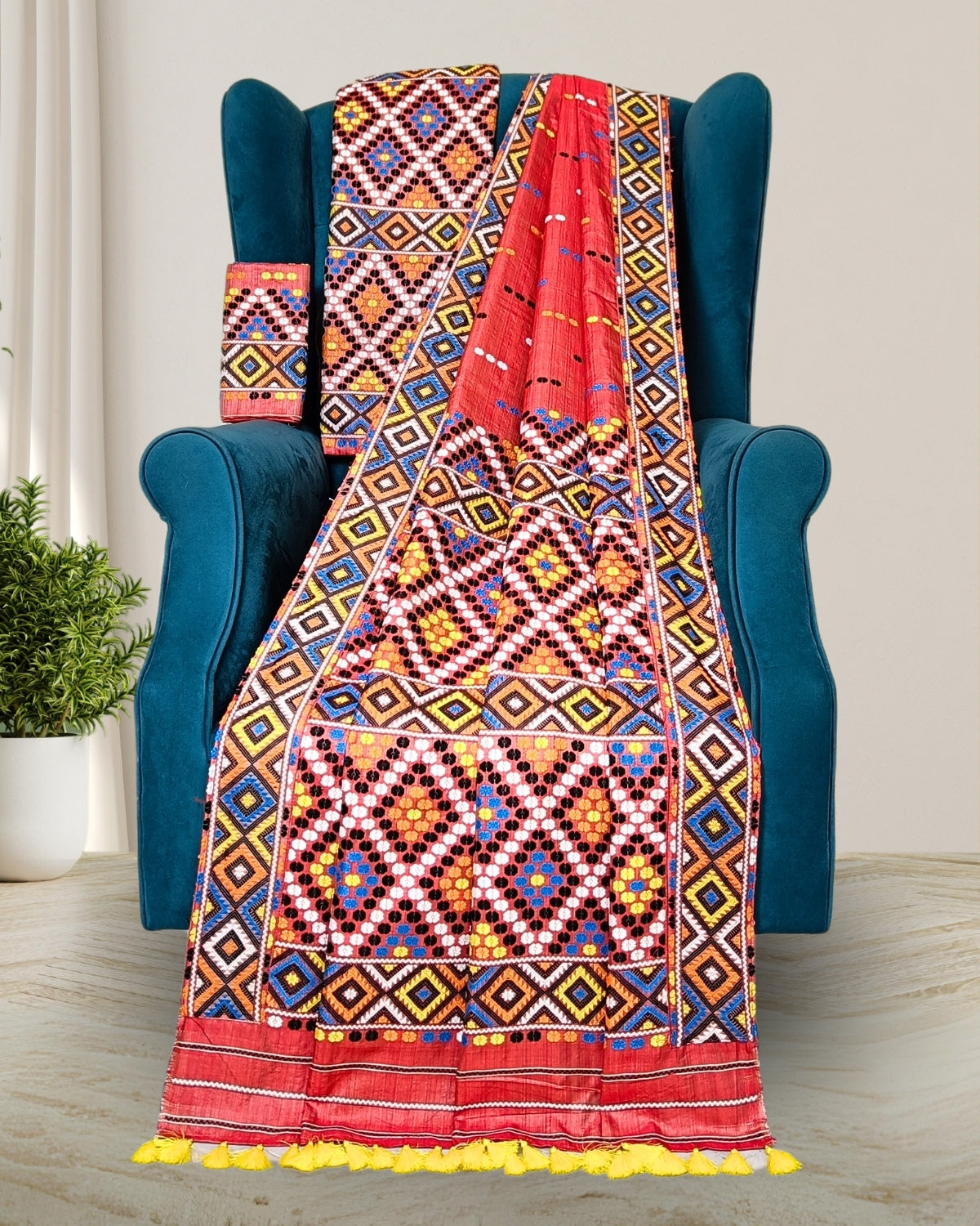 Red tussar silk by mulberry silk mekhela chadar