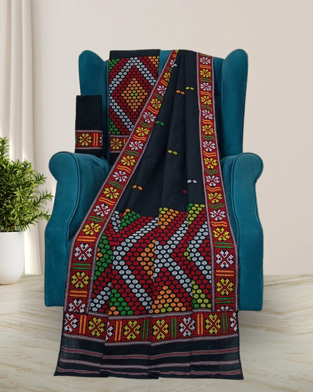 Black padmini cotton Mising mekhela chadar