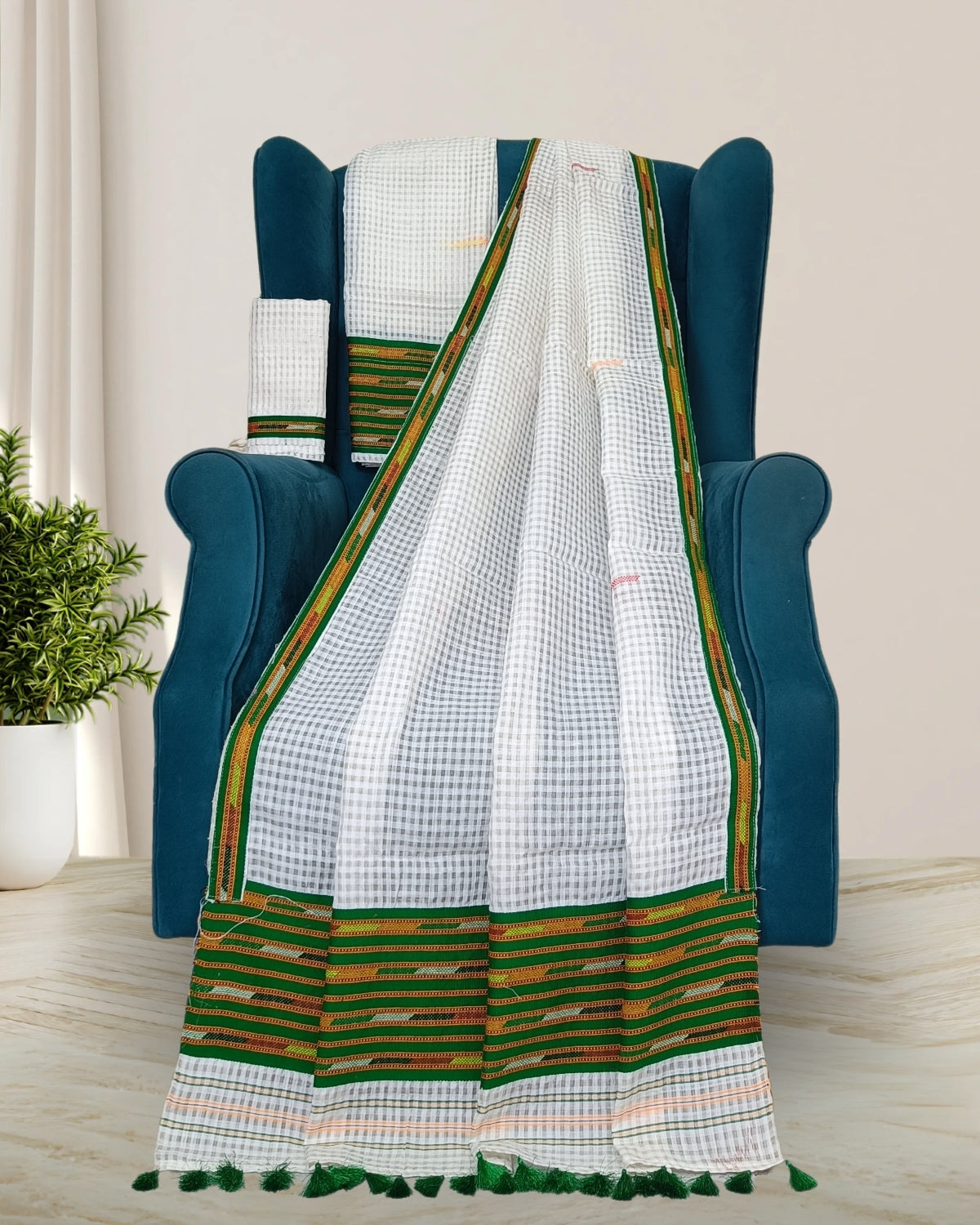 Gari diya semi nuni mekhela sador - Green kesh bosa