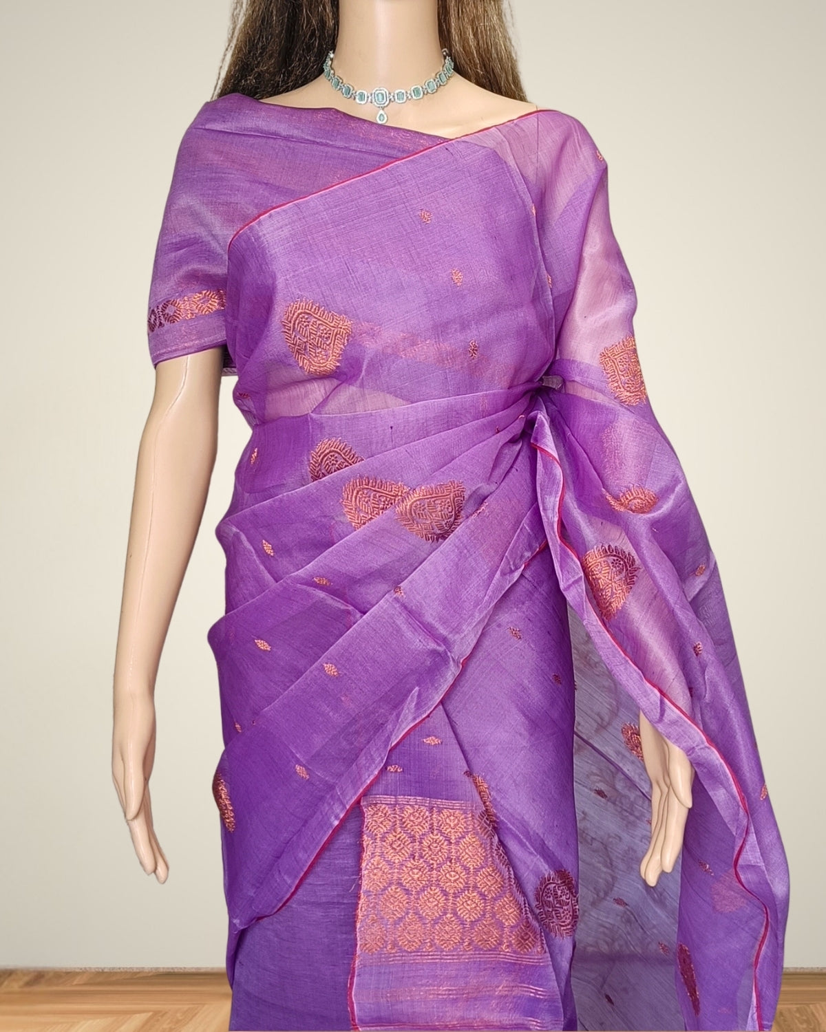 Dyed nuni mekhela sador - Orchid purple