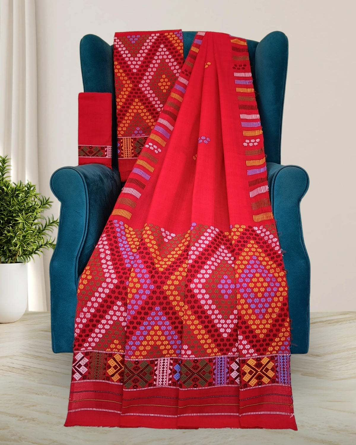 Padmini cotton Mising mekhela sador -Red