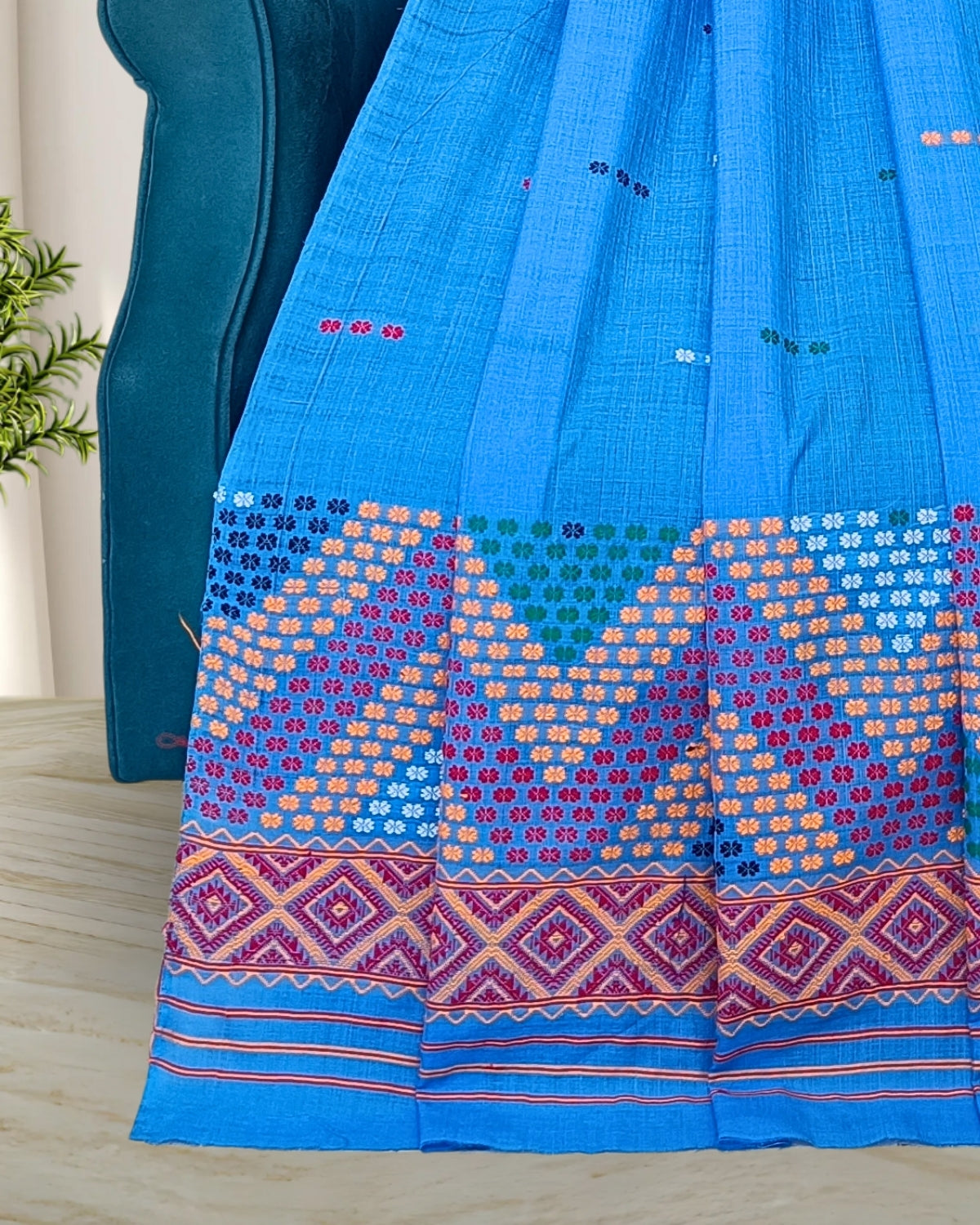 Padmini cotton Mising mekhela sador - Baby blue