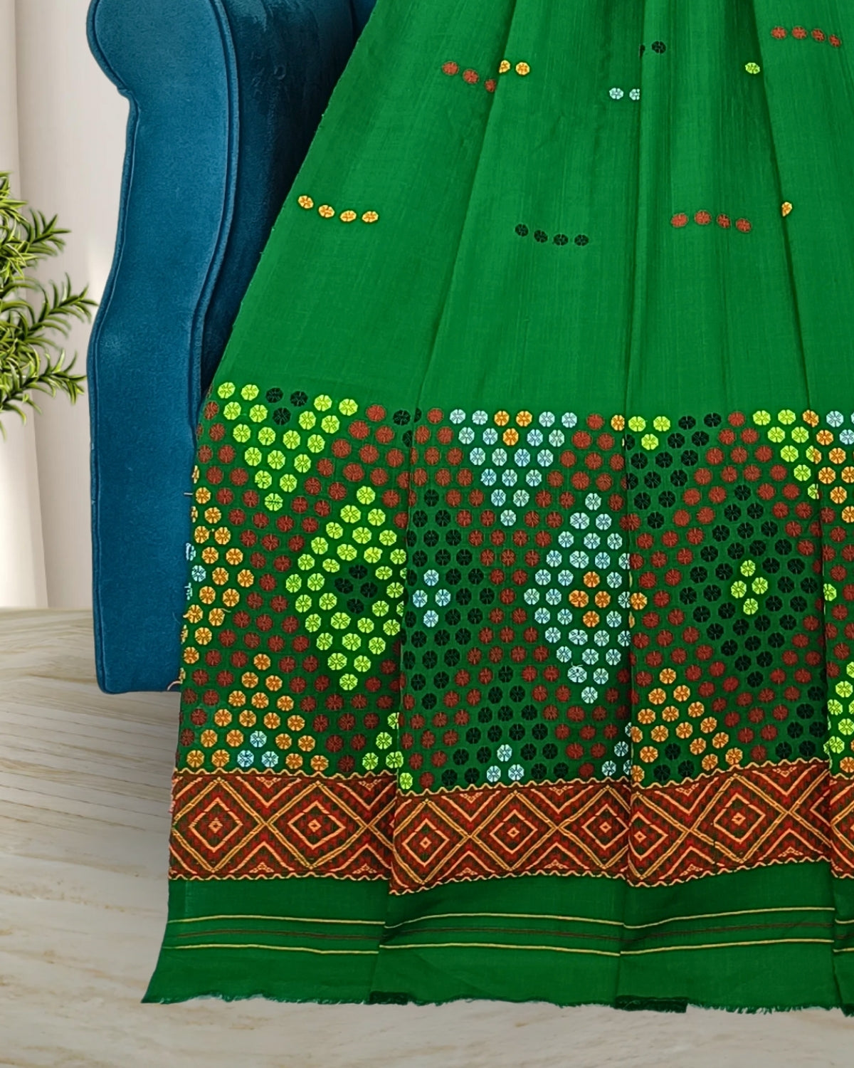 Padmini cotton Mising mekhela sador - Green
