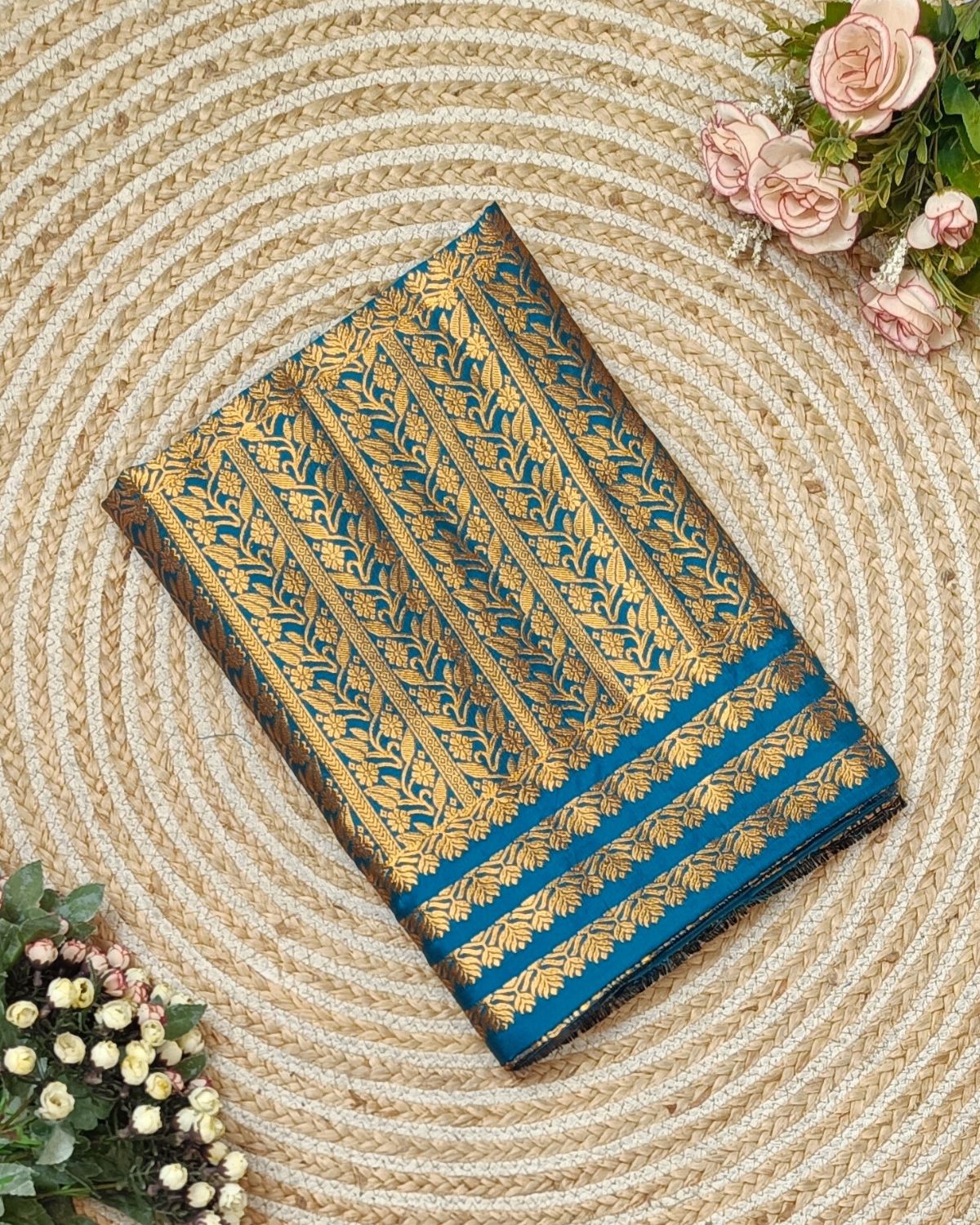 Semi paat mekhela sador - Denim blue