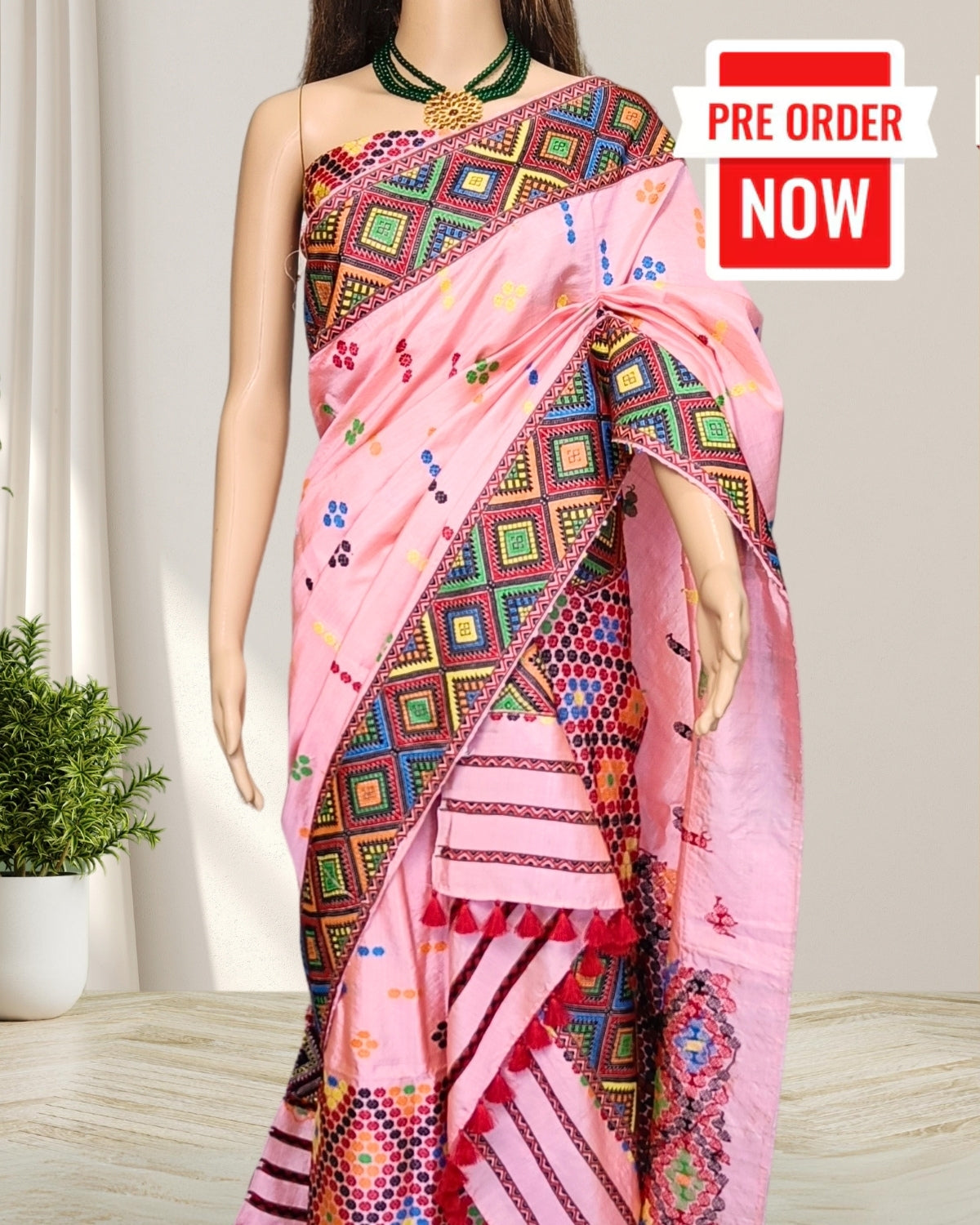 Baby pink Tussar silk by Mulberry silk mekhela chadar