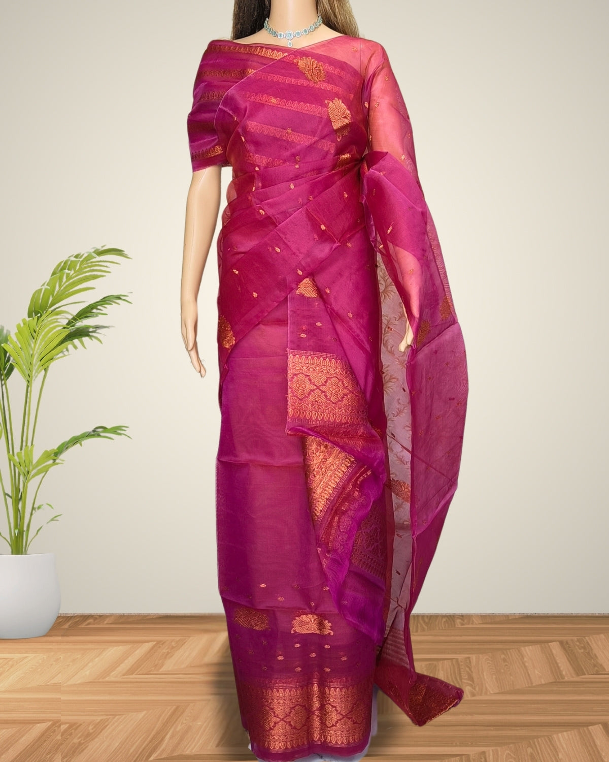 Dyed nuni mekhela chadar - Rubi red