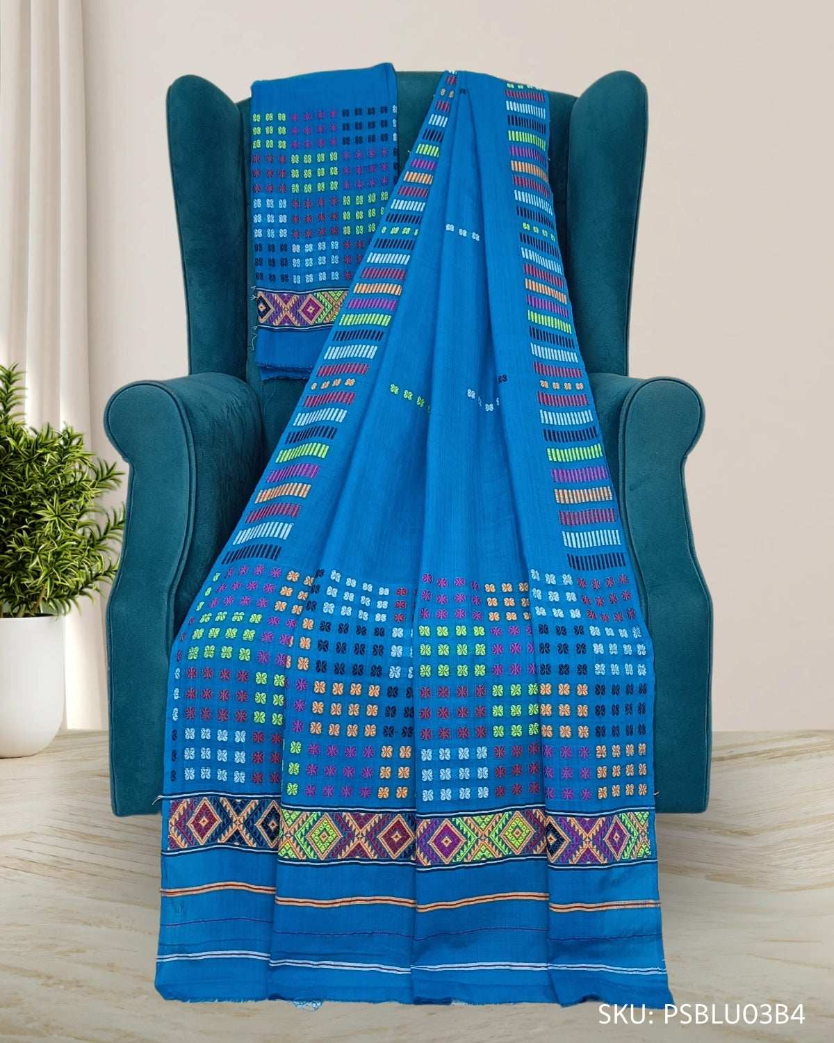 Blue padmini cotton Mising mekhela chadar