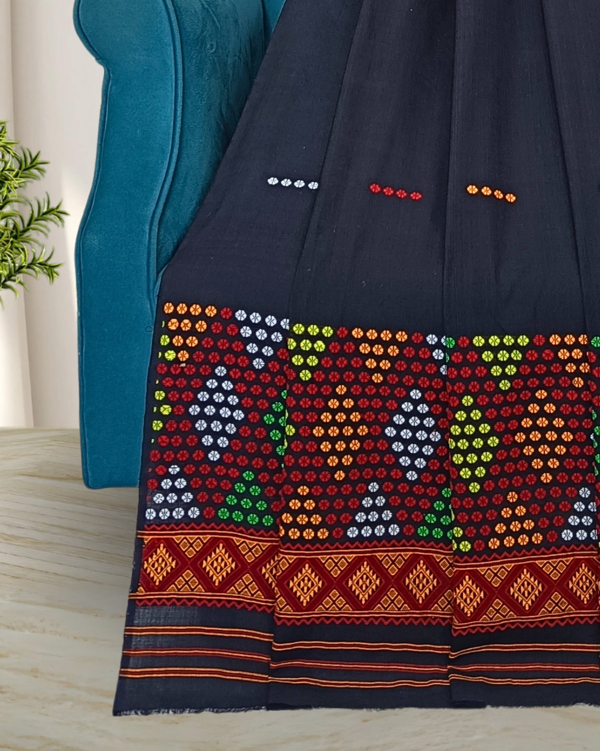 Padmini cotton Mising mekhela sador - Black