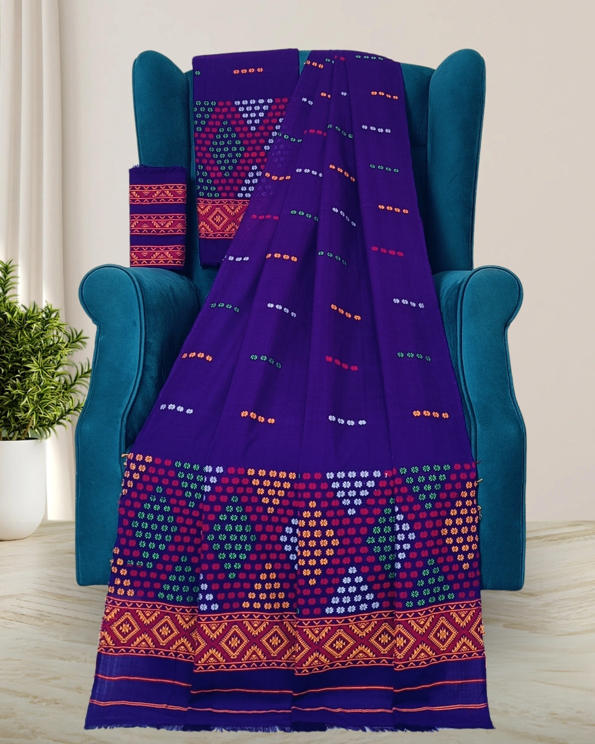 Padmini cotton Mising mekhela sador - Blue