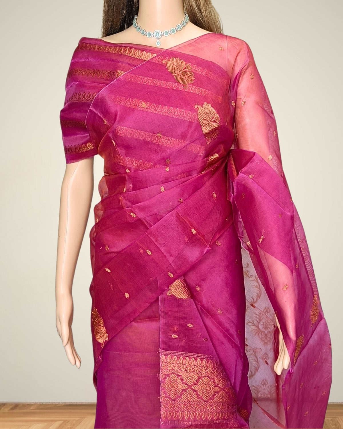 Dyed nuni mekhela chadar - Rubi red