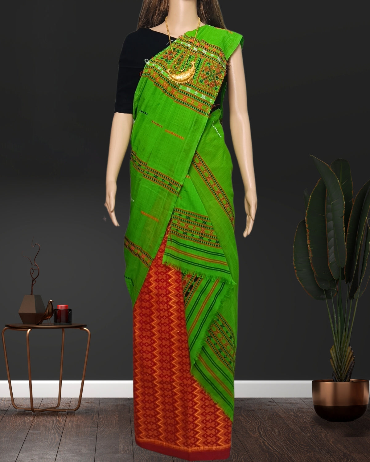 Gero design padmini cotton single sador - Green