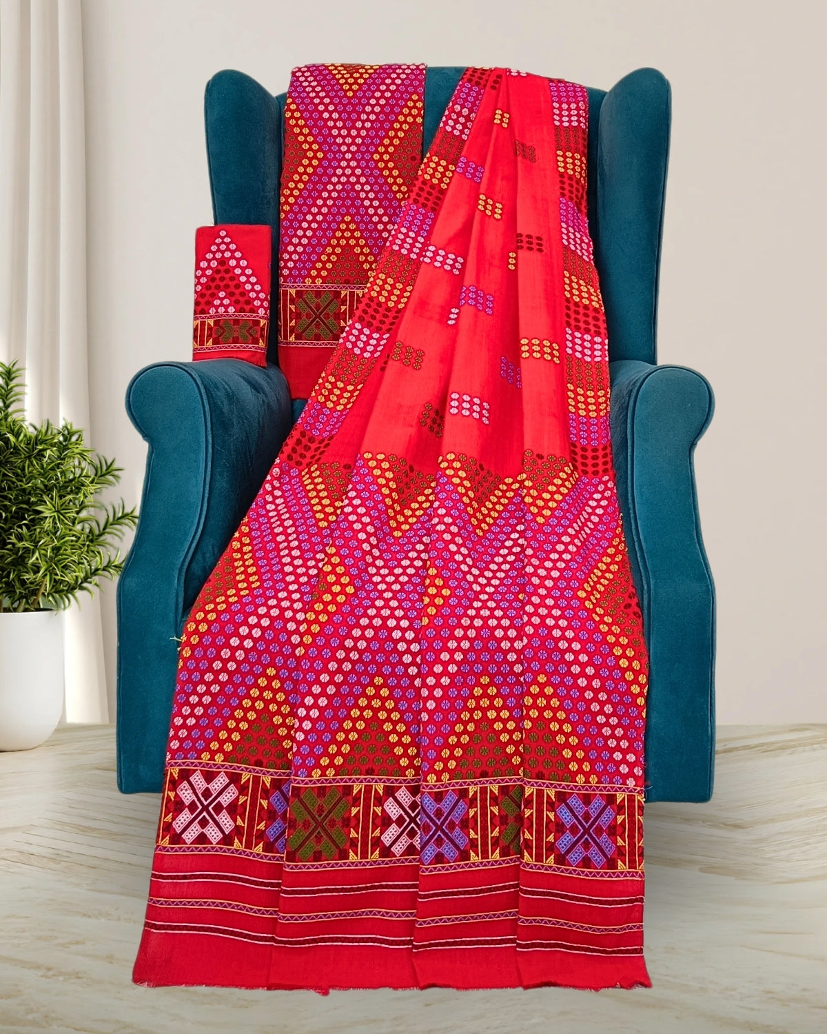 Red padmini cotton Mising mekhela sador