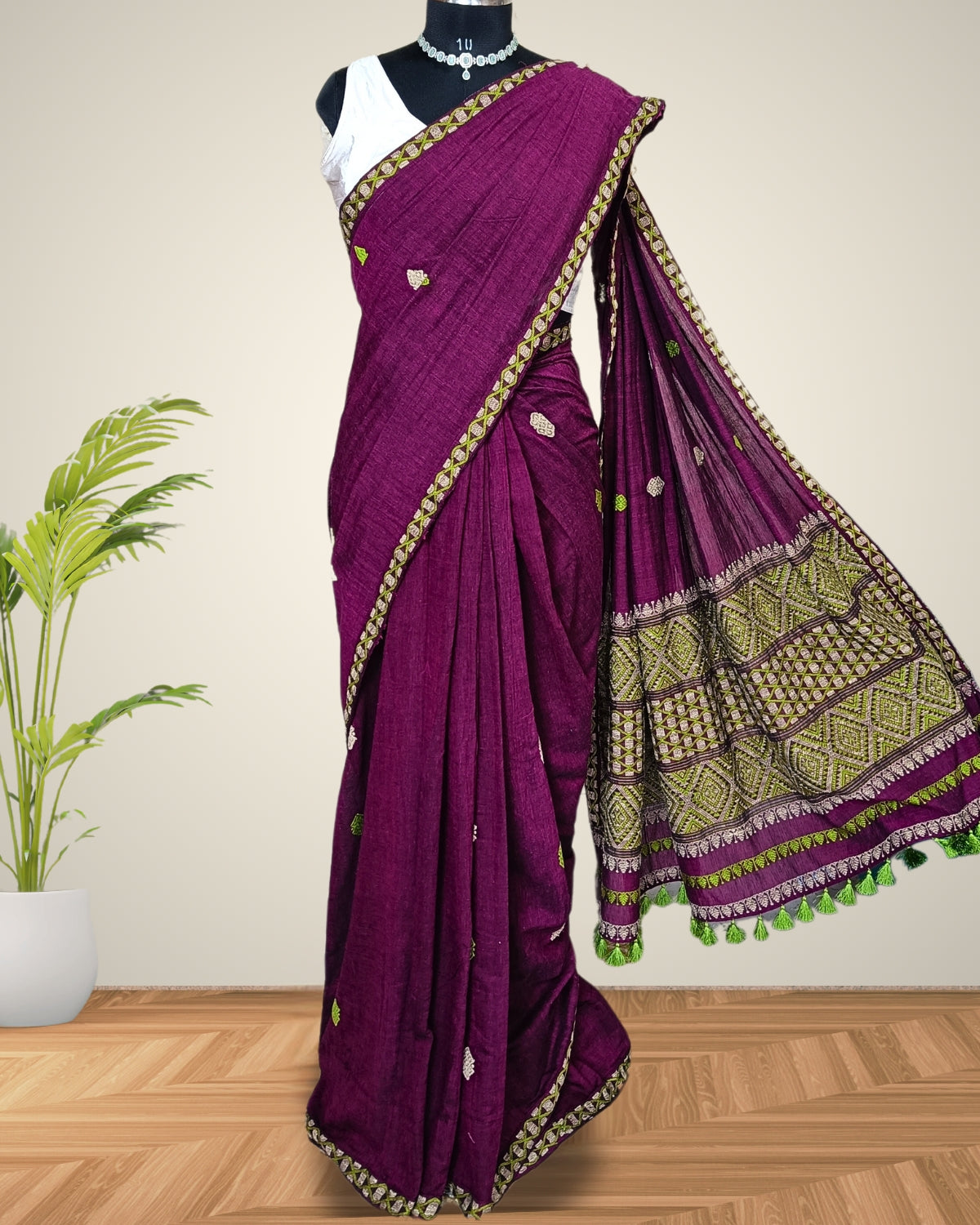 Purple pure cotton saree with designer motifs