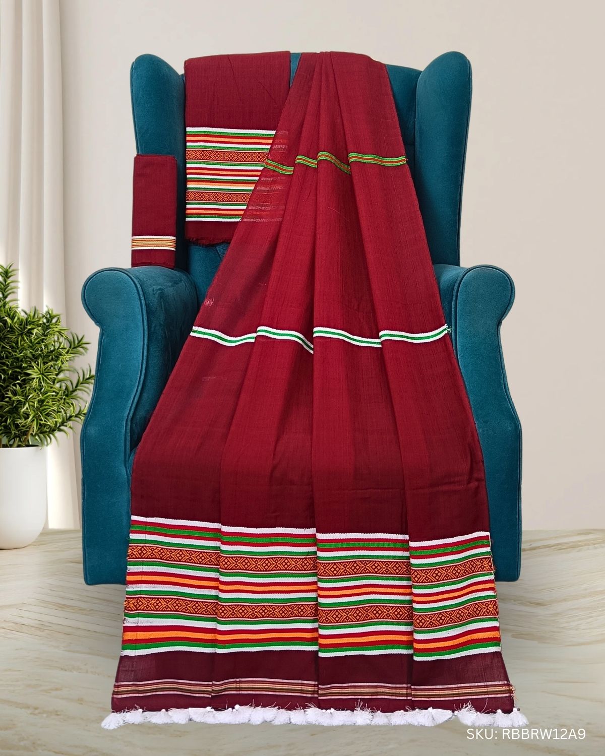 Ribi design Mising mekhela sador - Brown