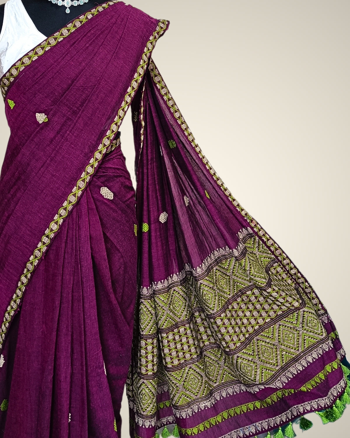 Purple pure cotton saree with designer motifs