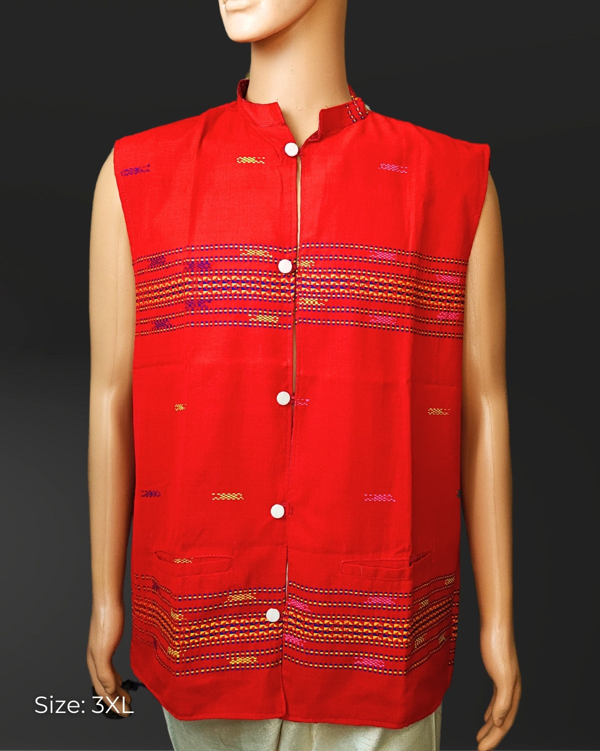 Red Mibu galuk - Mising tribal waist coat
