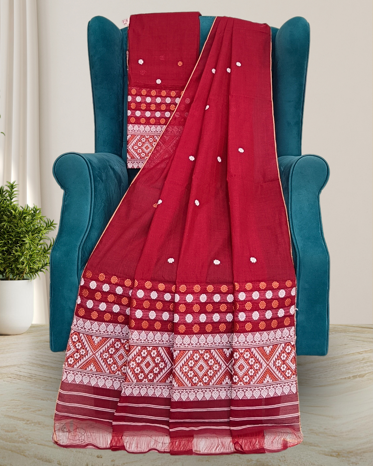 Staple cotton mekhela sador