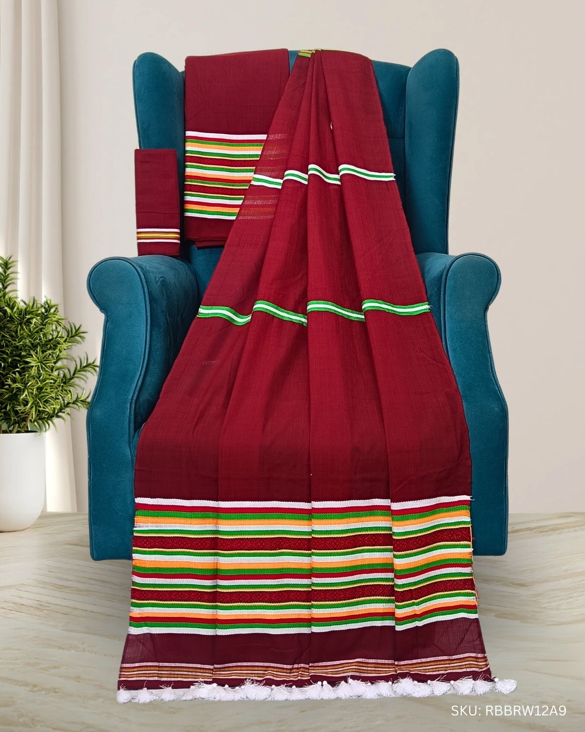 Ribi design Mising mekhela sador - Brown