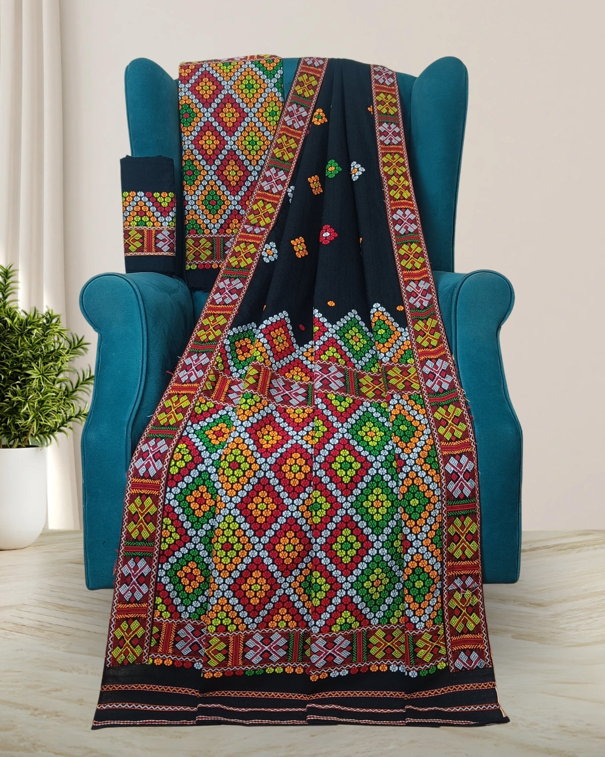 Black padmini cotton Mising mekhela sador