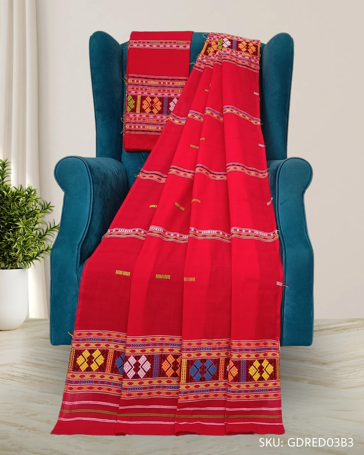 Gero design Mising mekhela chadar - Red
