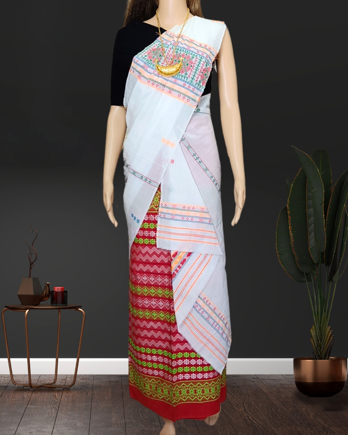Gero design padmini cotton single sador - White