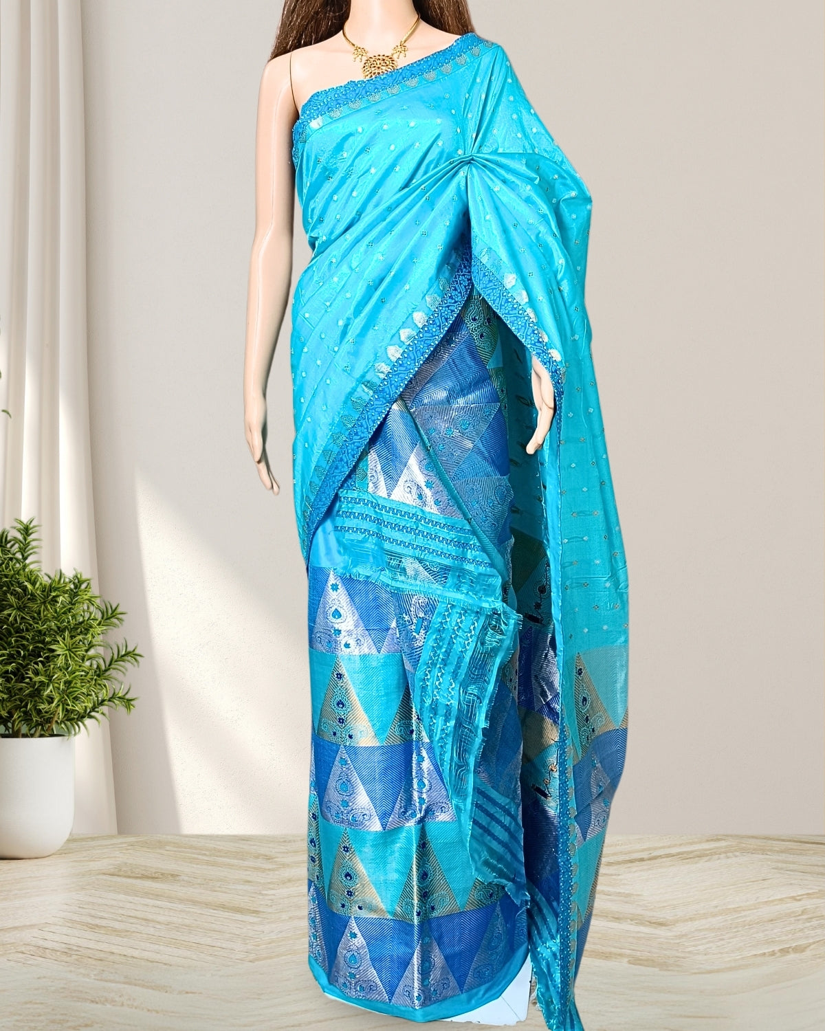 Blue pure Mulberry silk mekhela sador