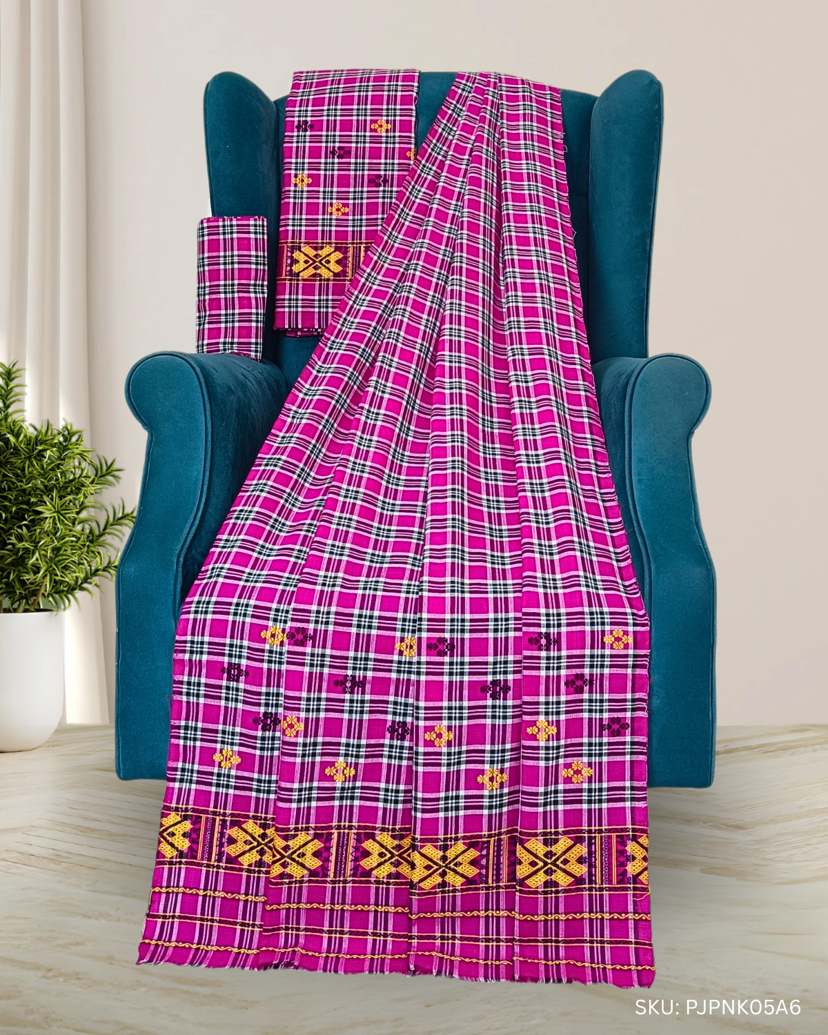 Pajok design Mising mekhela chadar - Pink