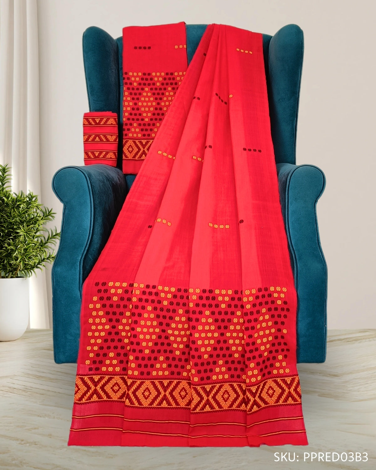Red padmini cotton Mising mekhela sador