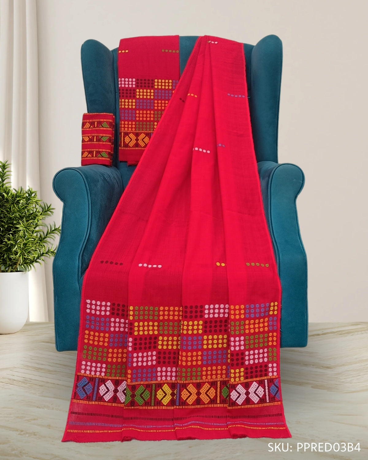 Red padmini cotton Mising mekhela chadar