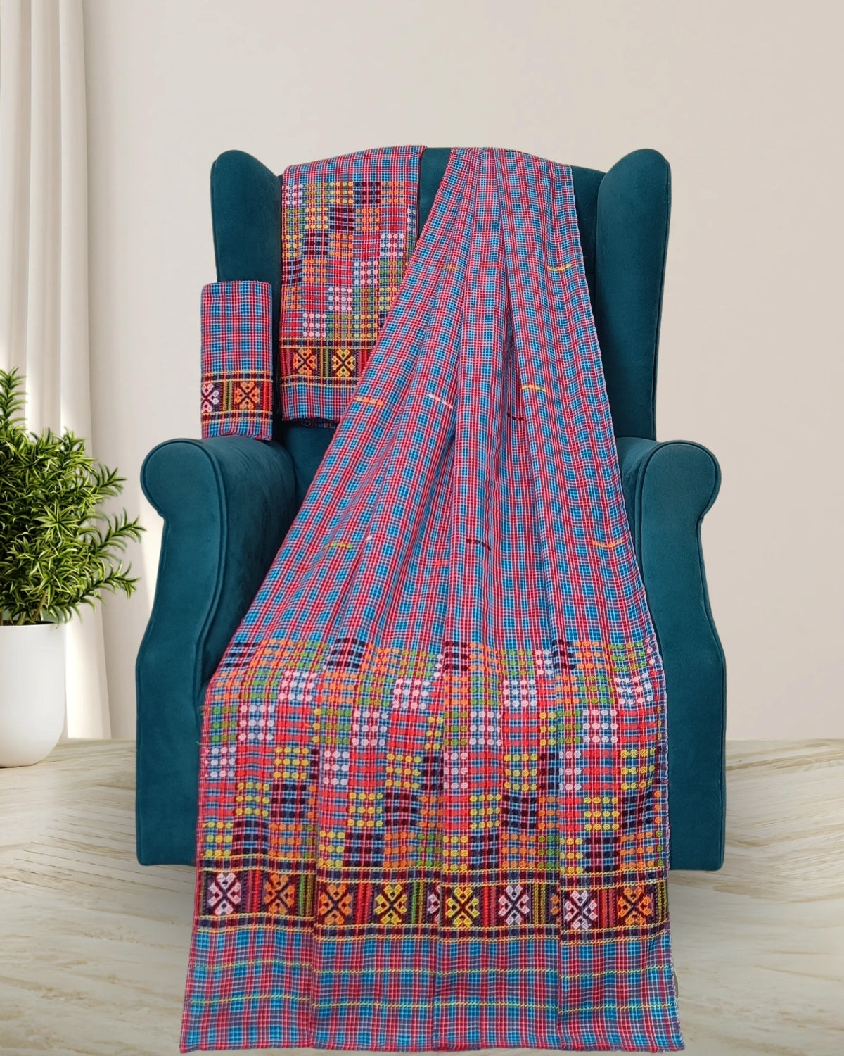 Pajok design Mising mekhela sador-Blue