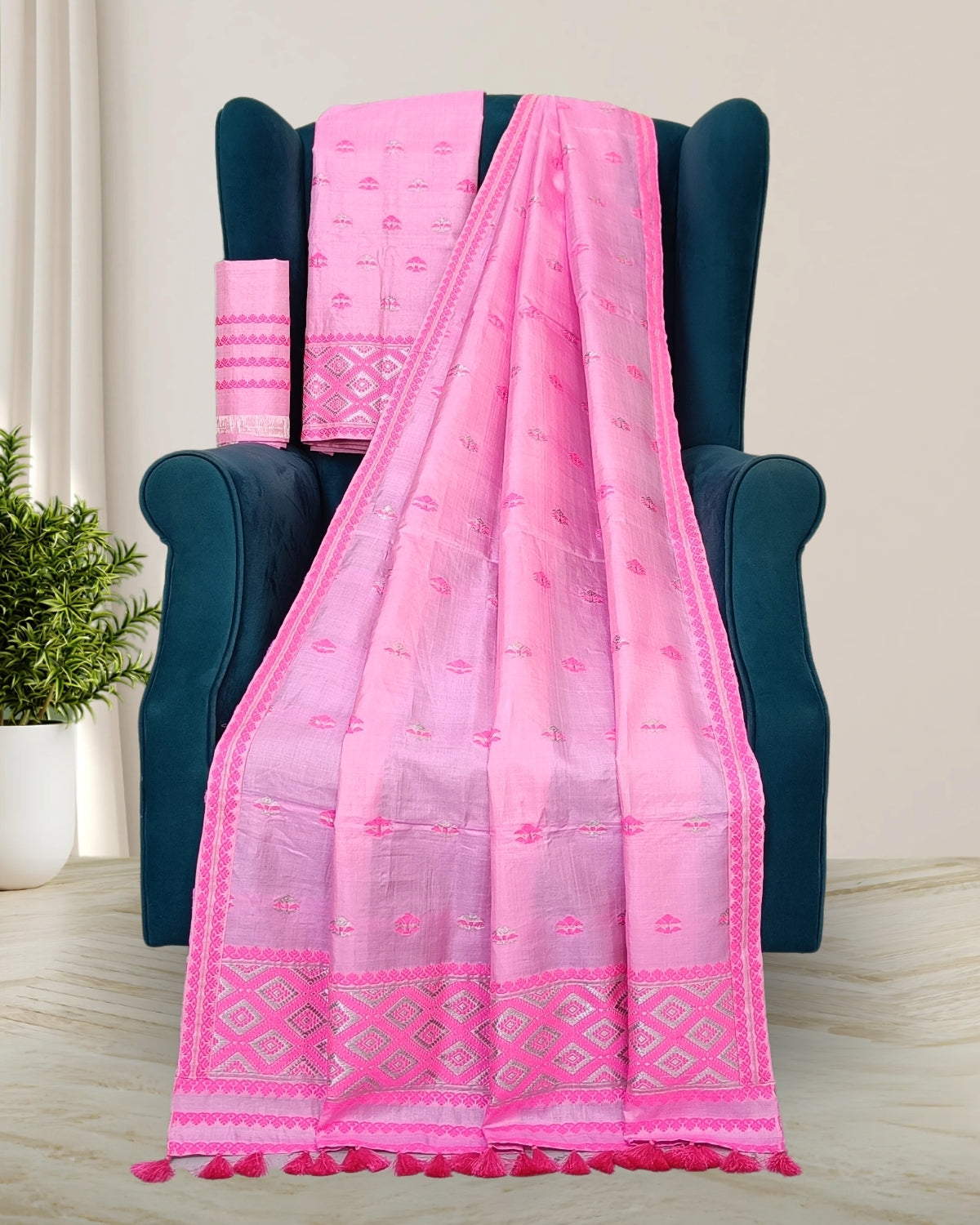 Dyed tussar silk mekhela chadar