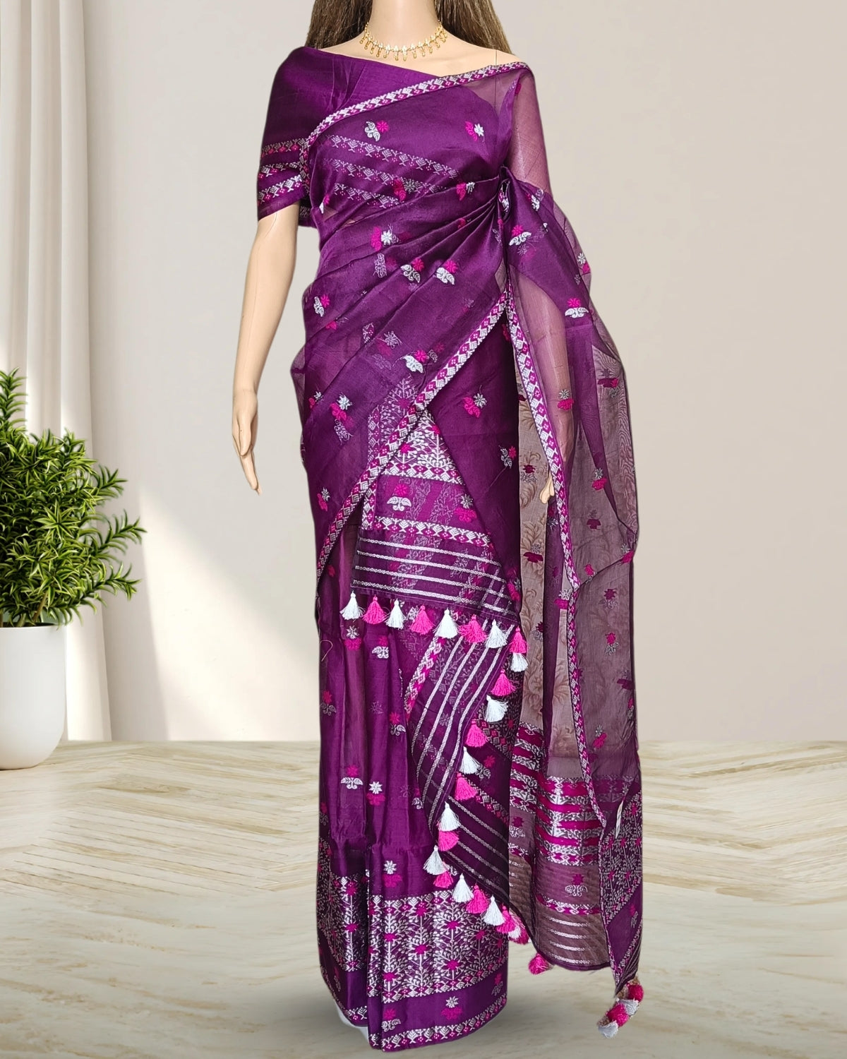 Pure kesapaat cotton mekhela sador - Purple