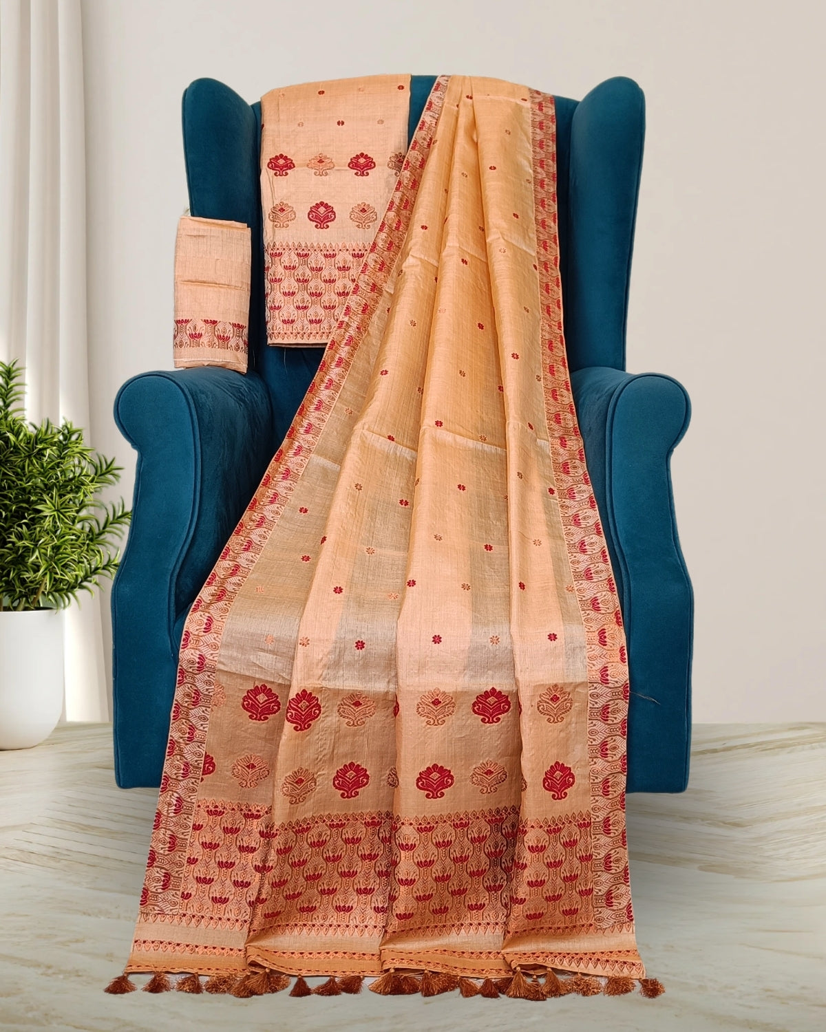 Dyed Tussar silk mekhela sador