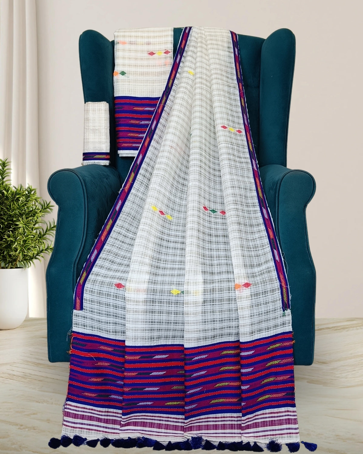 Semi nuni Mising mekhela sador -Purple keshbosa