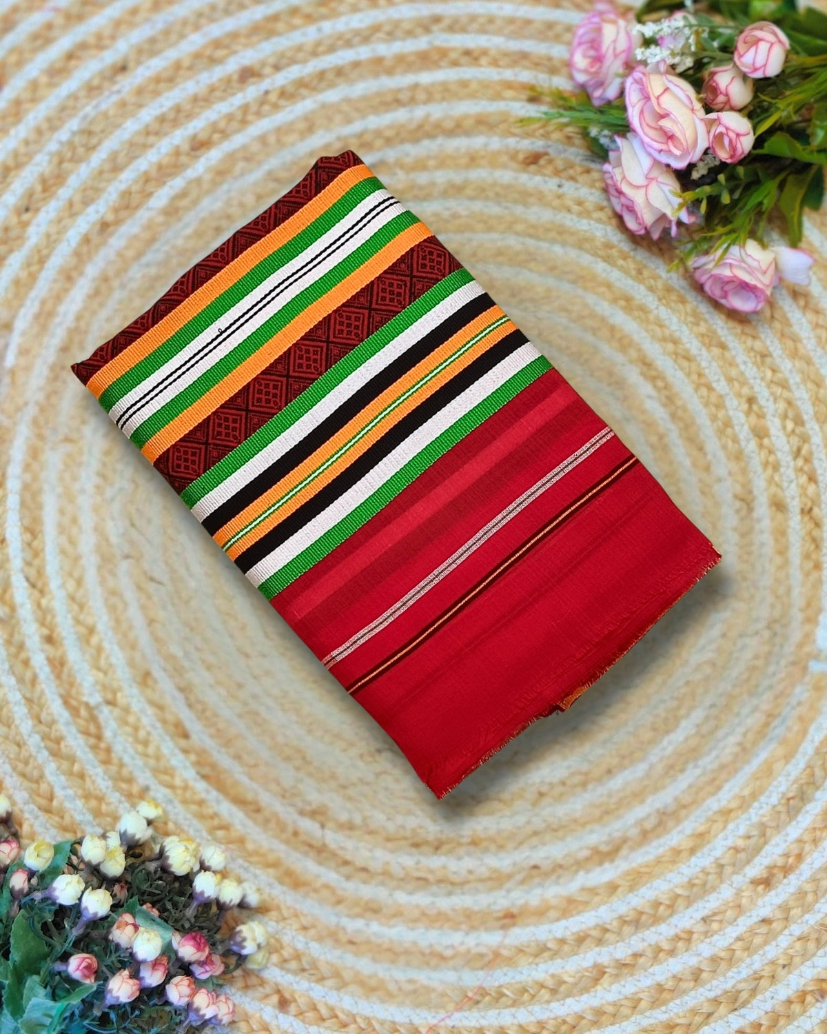 Ribi design Mising mekhela sador - Red
