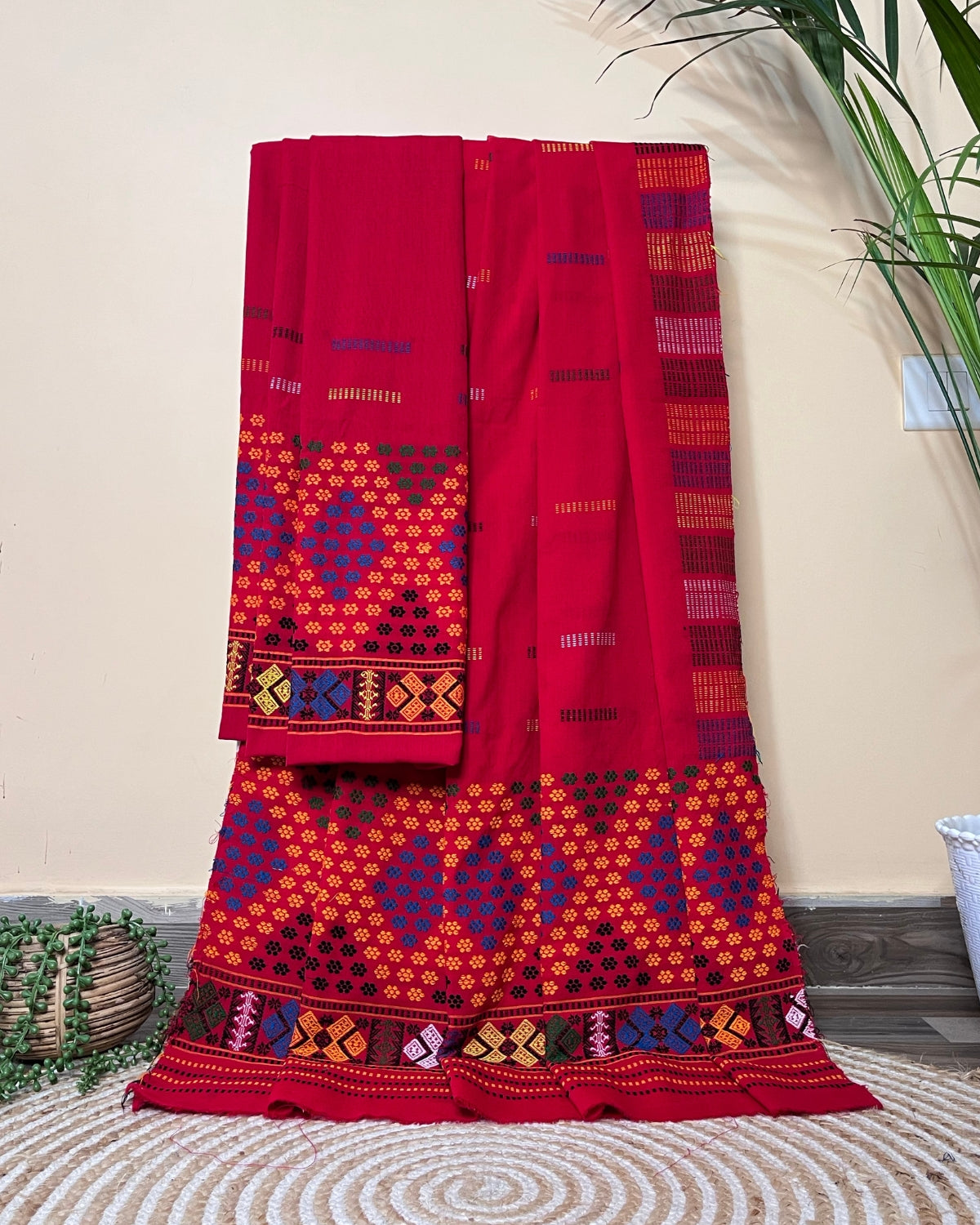 Padmini cotton Mising mekhela sador -Red