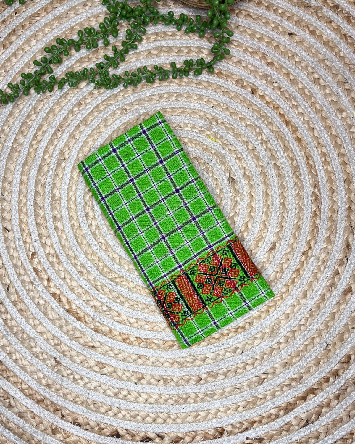 Pajok design Mising mekhela sador-Green