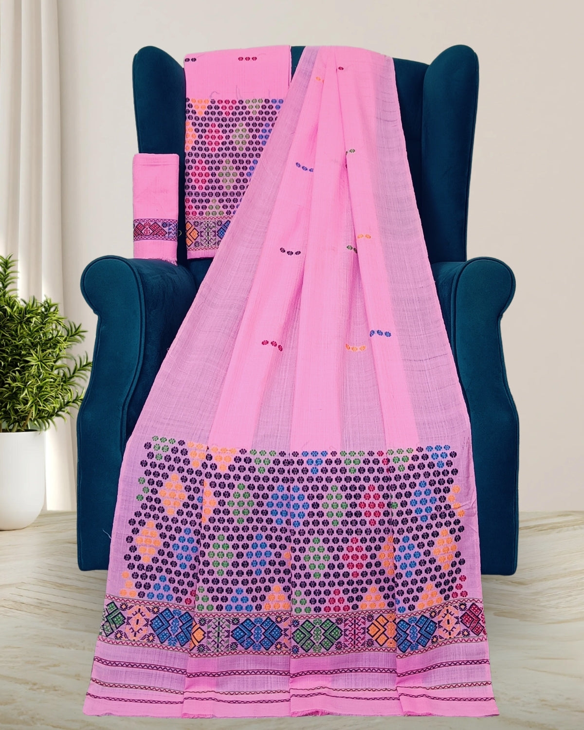 Padmini cotton Mising mekhela sador - Pink