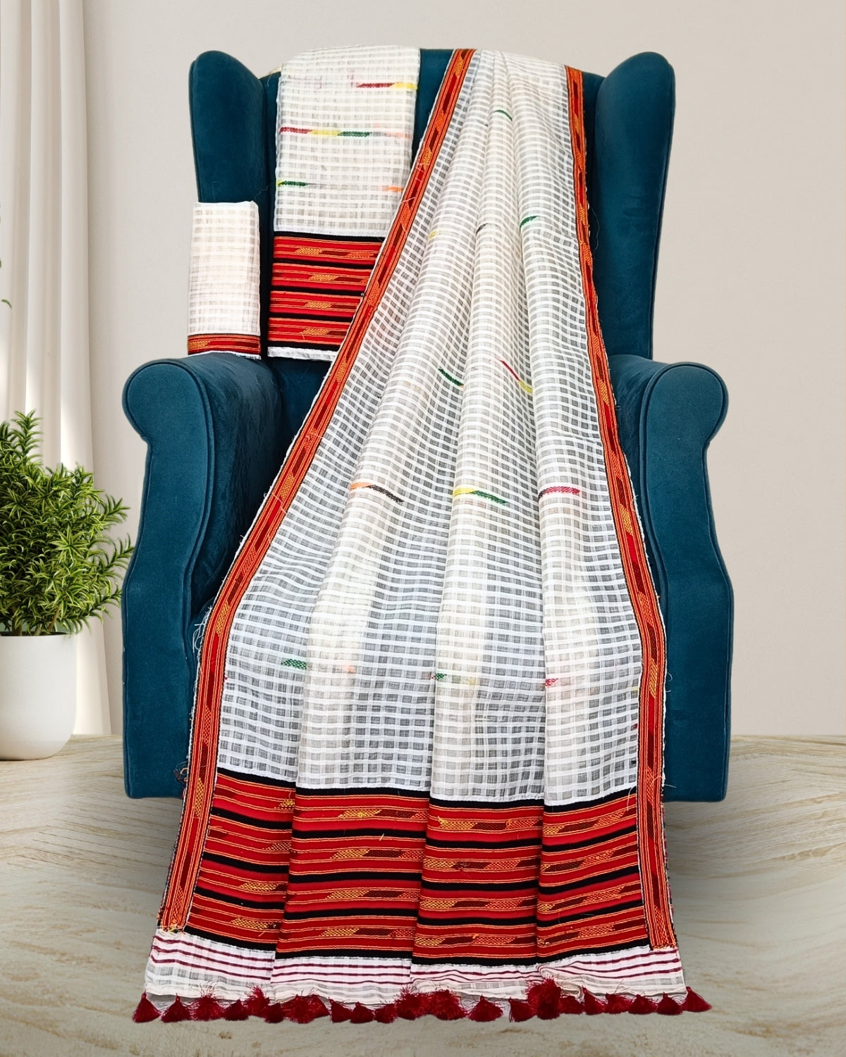 Gari diya semi nuni mekhela chadar - Red kesh bosa