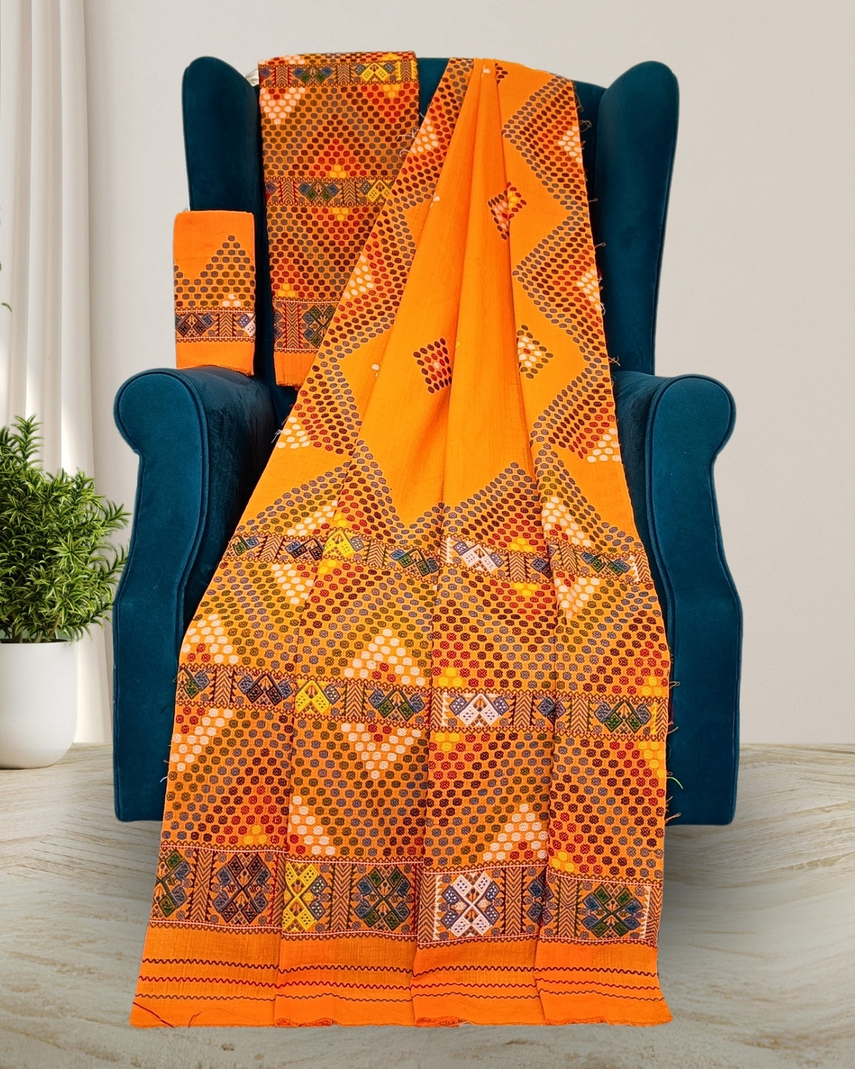 Orange padmini cotton Mising mekhela chadar