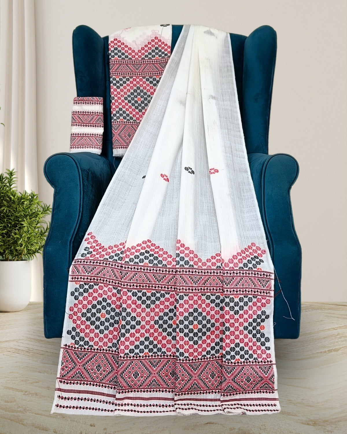 White padmini cotton Mising mekhela sador