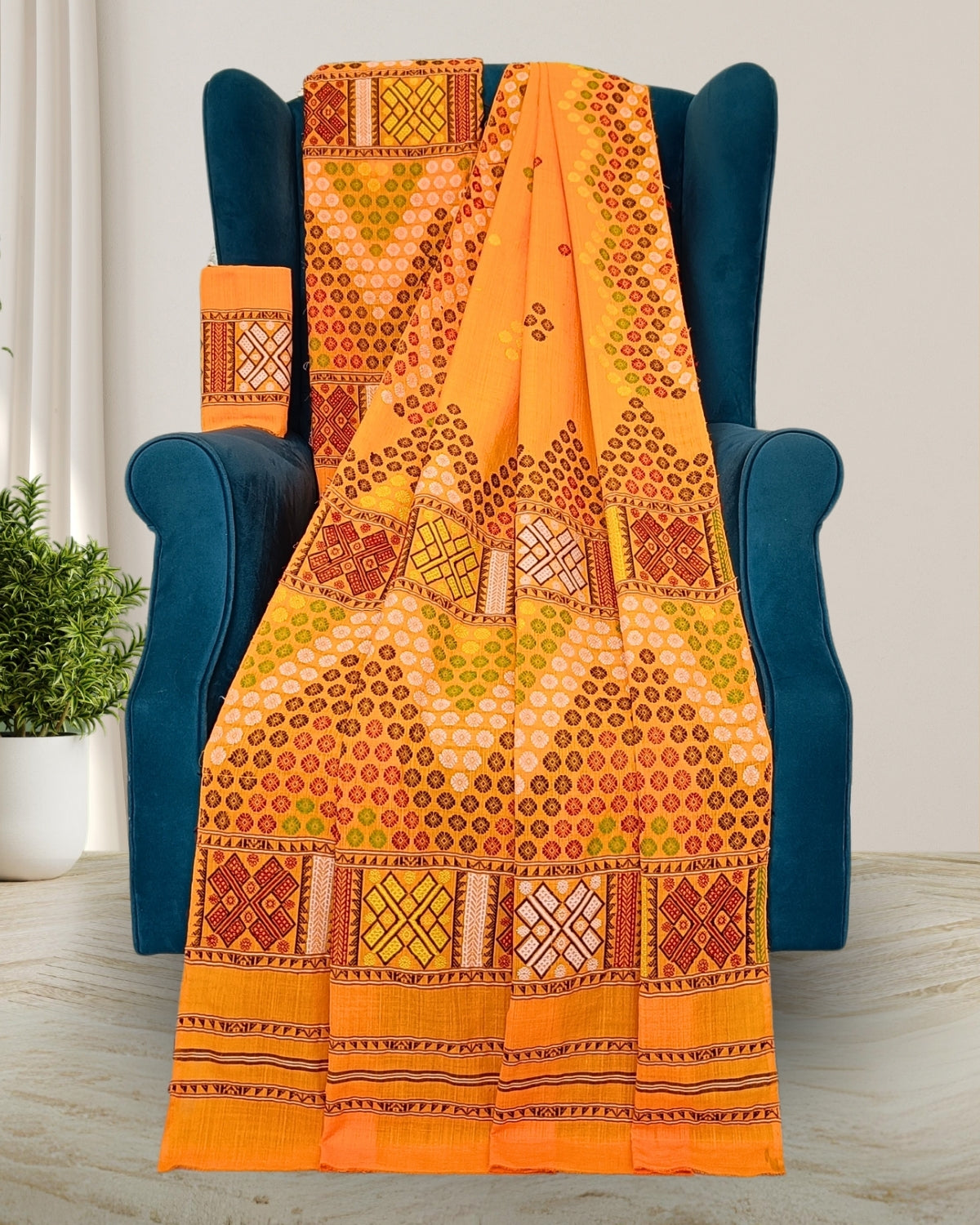 Orange padmini cotton Mising mekhela chadar