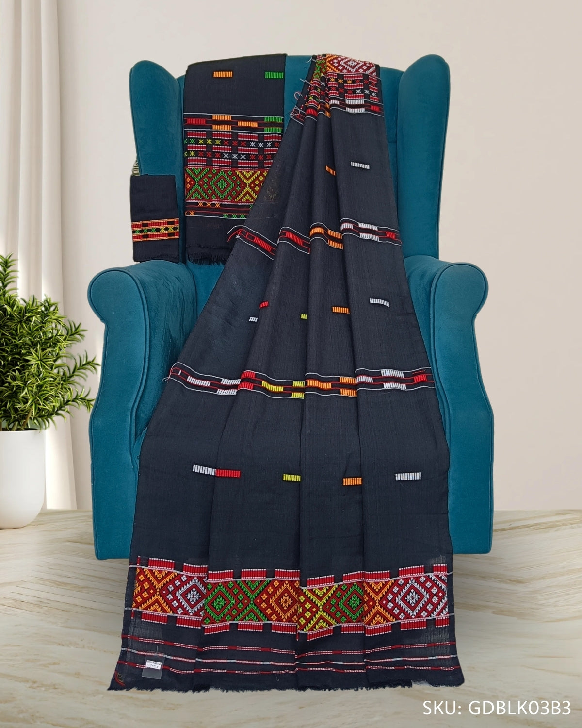 Gero design Mising mekhela chadar - Black