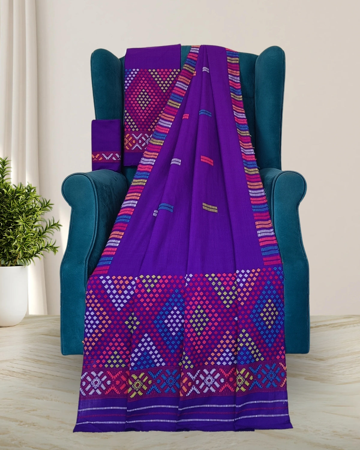 Padmini cotton Mising mekhela sador -Purple